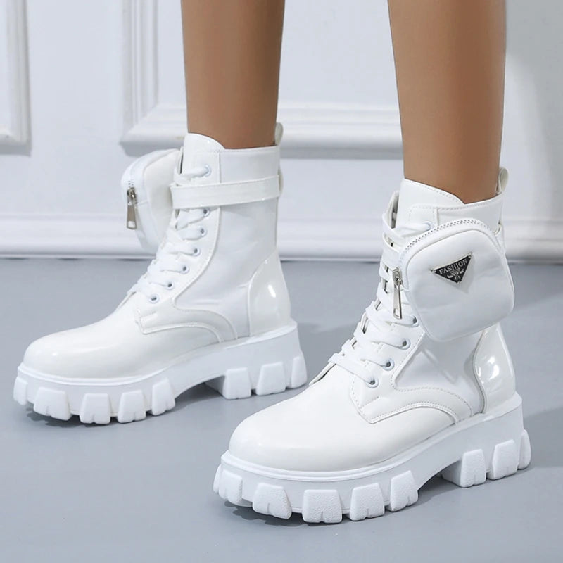 Women Boots Motorcycle Casual Shoes New Woman Leather Minimalist Classic Punk Female Mary Jane Goth Shoes Platform Boots Women